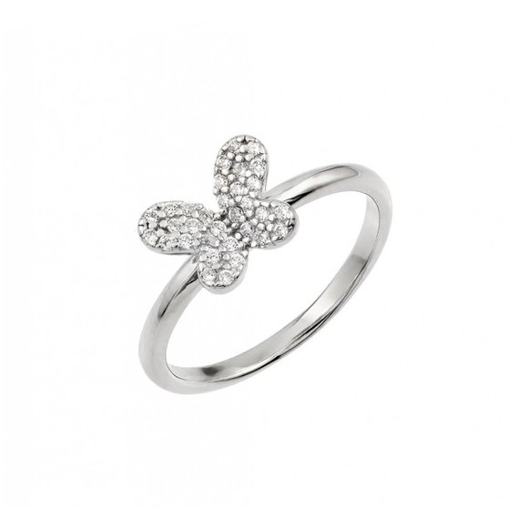 Sterling Silver 925 Rhodium Plated CZ Butterfly Ring